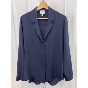 Serena x CCH Size S Silk Serena Shirt in Classic Navy Blue Button Up Long Sleeve